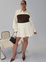 Belva Long Sleeve Corset Shirt Mini Dress Brown Stripe Curve