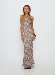 Baley Bias Cut Frill Maxi Dress Paisley