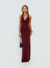 Wild Bunch Cowl Neck Backless Maxi Dress Burgundy