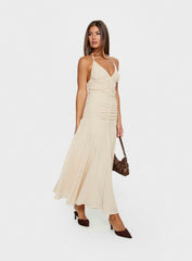 Carlisla Ruched Halter Maxi Dress Yellow