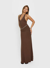 Correna Embellished Halter Maxi Dress Chocolate