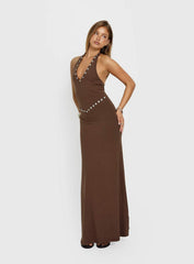 Correna Embellished Halter Maxi Dress Chocolate