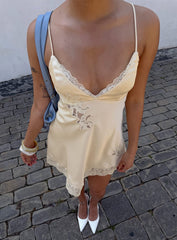 Aloura Spliced Lace Mini Dress Butter