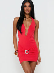 Margeaux Plunge Hardware Mini Dress Red