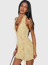 Taija Wrap Mini Dress Yellow Floral