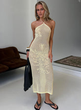 Sebelle Halter Crochet Maxi Dress Yellow