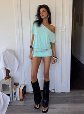Jamelle Off Shoulder Mini Dress Aqua Blue
