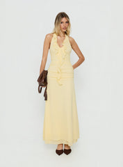 Leyda Plunge Frill Maxi Dress Yellow