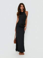 Arabel Halter Cowl Neck Maxi Dress Black