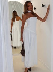 Odela Strapless Scarf Drop Waist Maxi Dress White