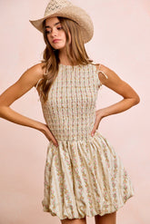 BiBi Floral Bow Tie Attachable Puff Sleeves Dress
