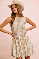 BiBi Floral Bow Tie Attachable Puff Sleeves Dress