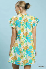 Umgee Ruffled Botanical Print Mini Dress