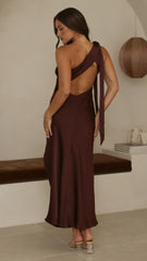 Halle One Shoulder Maxi Dress - Chocolate