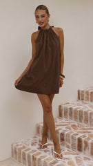 Demy Halter Mini Dress - Chocolate