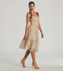 Timeless Look Bow Strap Polka Dot Tulle Midi Dress