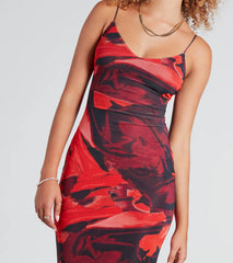 Stunning One V-Neck Abstract Midi Dress