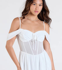 Sheer Fave Chiffon Cold-Shoulder Corset Skater Dress