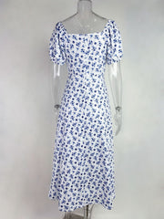Full Size Floral Print Tie Front Slit Dress Plus Size