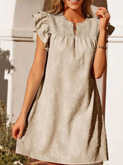 Floral Embossed Ruffle Sleeve Mini Dress