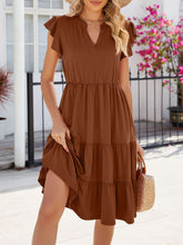 Ruffled Notched Tiered Midi Dress