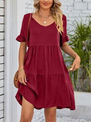 Ruffled Sleeve Tiered Mini Dress