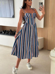 Striped Tie-Shoulder Midi Dress