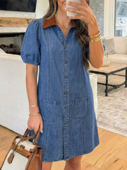 Button-Down Short Sleeve Denim Dress