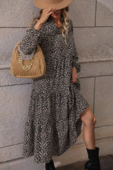 Leopard Notched Balloon Sleeve Dress