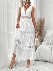 Full Size Lace Tied Swiss Dot Sleeveless Maxi Dress Plus Size