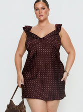 Kamillah Frill Mini Dress Burgundy Polka Dot Curve