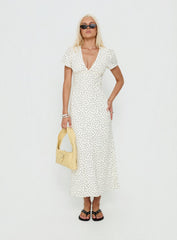 Mareiko V Neck Maxi Dress Cream Polka Dot
