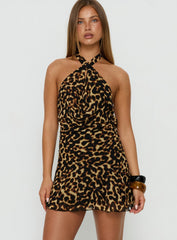 Karolie Halter Plunge Mini Dress Leopard