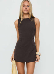 Yumiko Romper Brown Pinstripe Tall