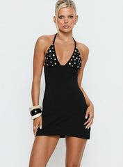 Chyna Halter Button Mini Dress Black
