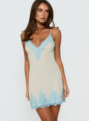 Call My Lover Lace Slip Mini Dress Lemon / Blue