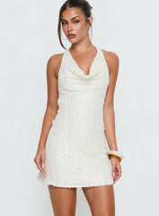 Kaimeila Halter Sequin Mini Dress Cream