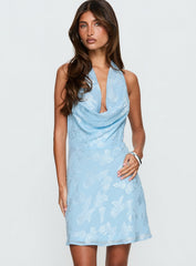 One Moment Cowl Neck Mini Dress Baby Blue