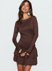 Mallissa Long Sleeve Ruffled Mini Dress Brown