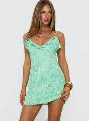 Delythena Frill Scoop Mini Dress Green Paisley
