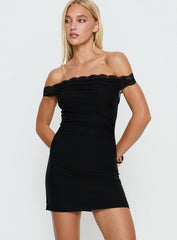Parisia Off Shoulder Lace Mini Dress Black