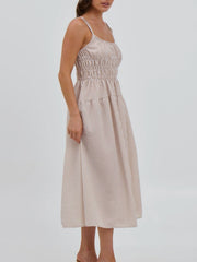 Striped Smocked Bodice Midi Dress