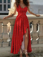 One-Shoulder Asymmetrical Hem Maxi Dress