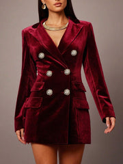 Velvet Double-Breasted Blazer Dress