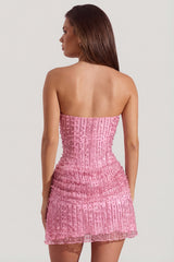 Embellished Draped Strapless A-Line Mini Dress in Pink