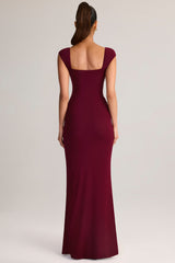 Modal Sweetheart-Neck Cowl-Waist Maxi Dress in Wine