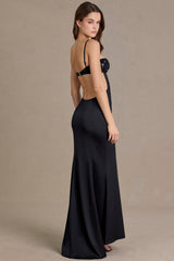 Satin Embellished Bralette Gown in Black