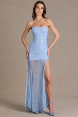 Embellished Lace Corset Gown in Sky Blue