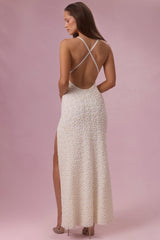 Embellished Square Neck Maxi Dress in Pearl