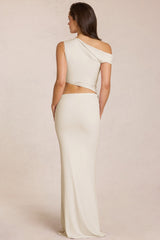 Asymmetric Drape Maxi Dress in Ivory